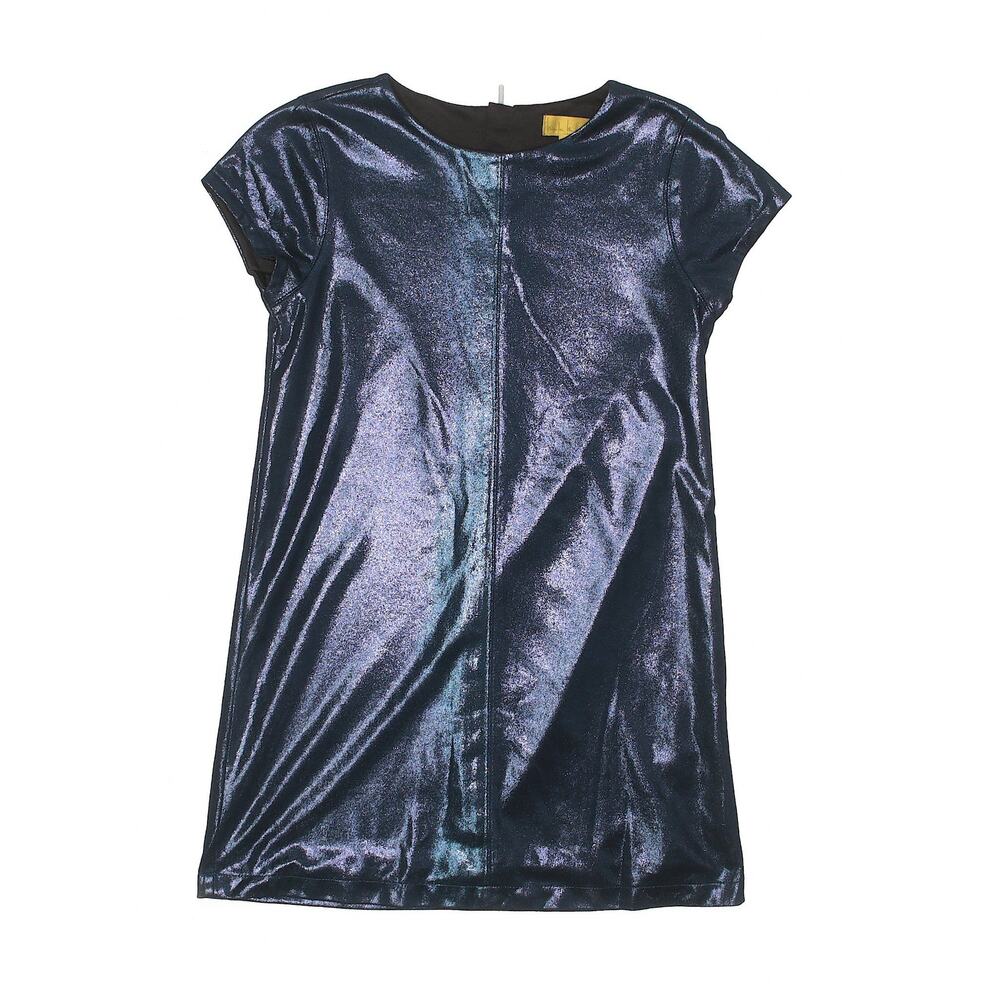 NICOLE MILLER Girls Blue Metallic Short Sleeve Scoop Neck Dress - Size Large